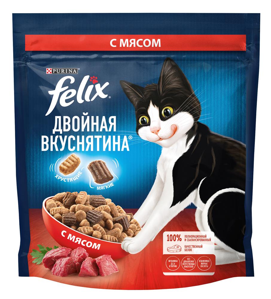 Felix Cухой корм для взрослых кошек Двойная вкуснятина, с мясом, 600 гр.