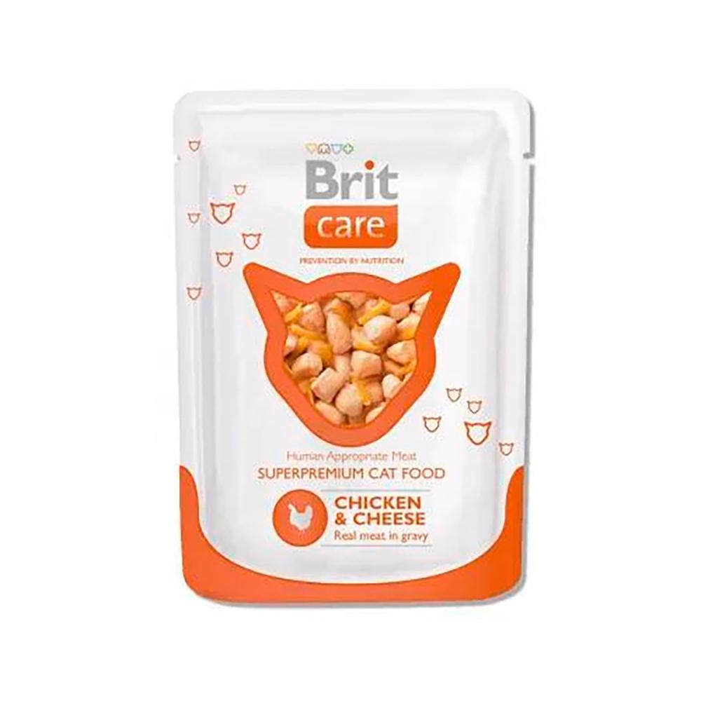 Brit Care Влажный корм (пауч) для кошек, с курицей и сыром, 80 гр.