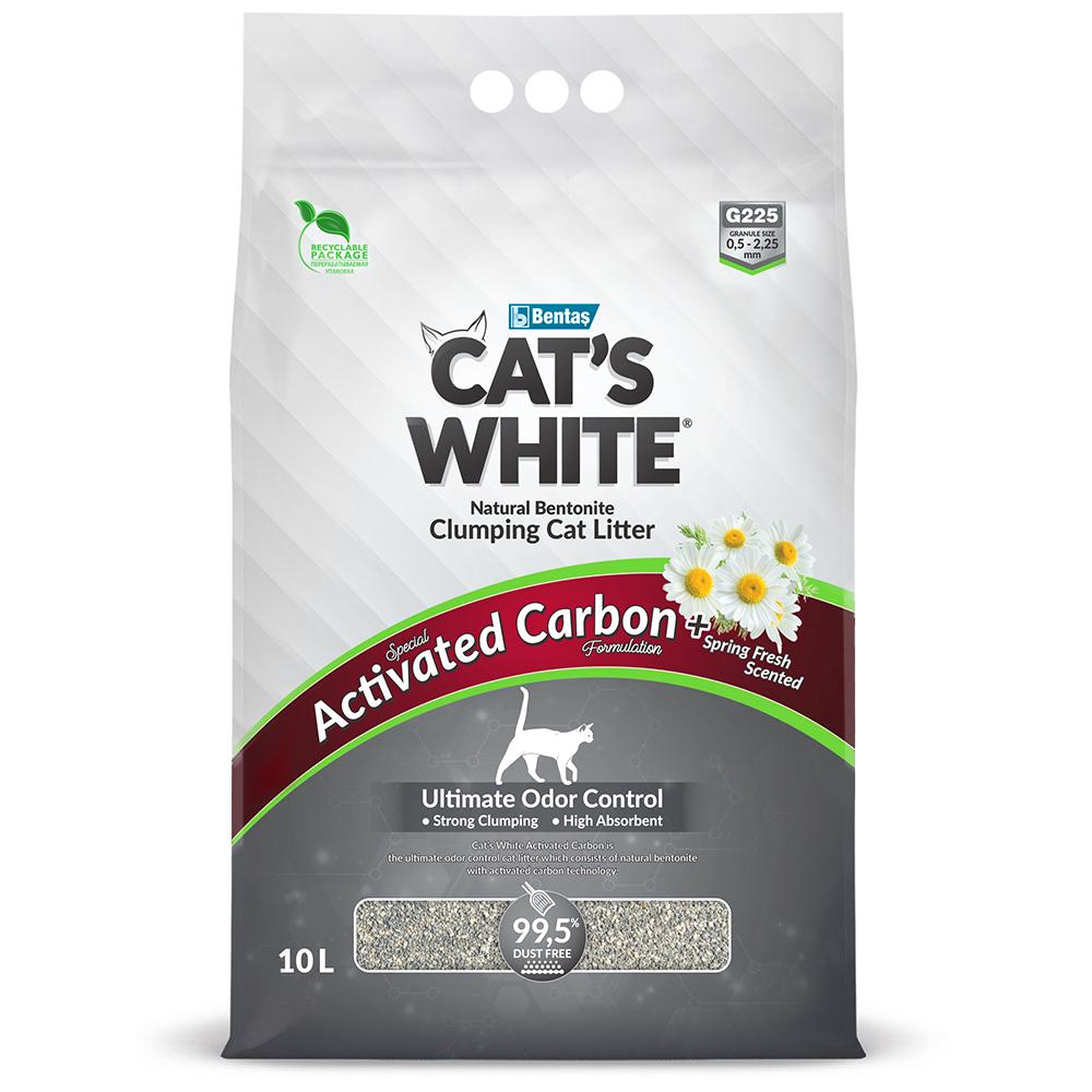 Cat's White Наполнитель из натуральной бентонитовой глины комкующийся для кошачьих туалетов Activated Carbon, 10 л (8,5 кг), с ароматом весенней свежести