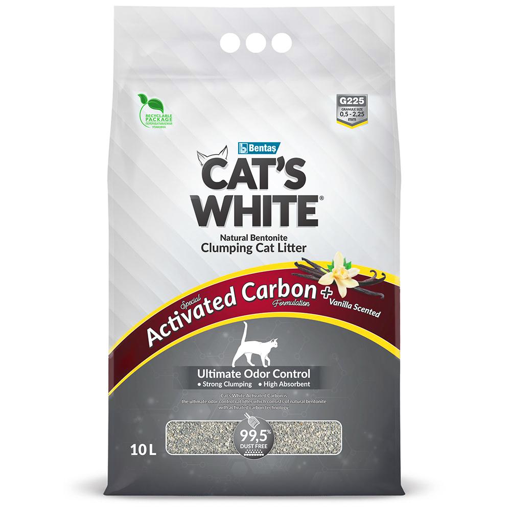 Cat's White Наполнитель из натуральной бентонитовой глины комкующийся для кошачьих туалетов Activated Carbon, 10 л (8,5 кг), с ароматом ванили