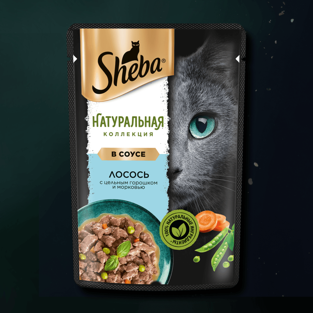 Sheba Влажный корм (пауч) для кошек Натуральная коллекция, с лососем и горохом, 75 гр.