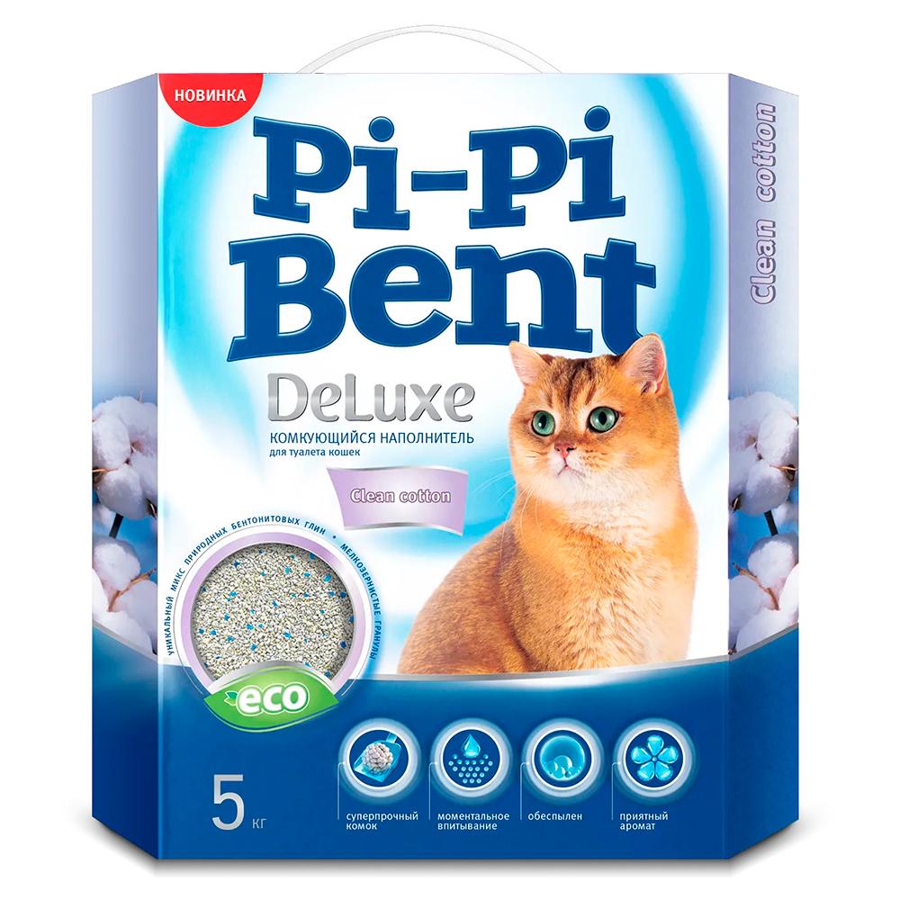 Pi-Pi-Bent Наполнитель бентонитовый комкующийся для кошачьего туалета Deluxe, 12 л (5 кг), с ароматом чистого хлопка