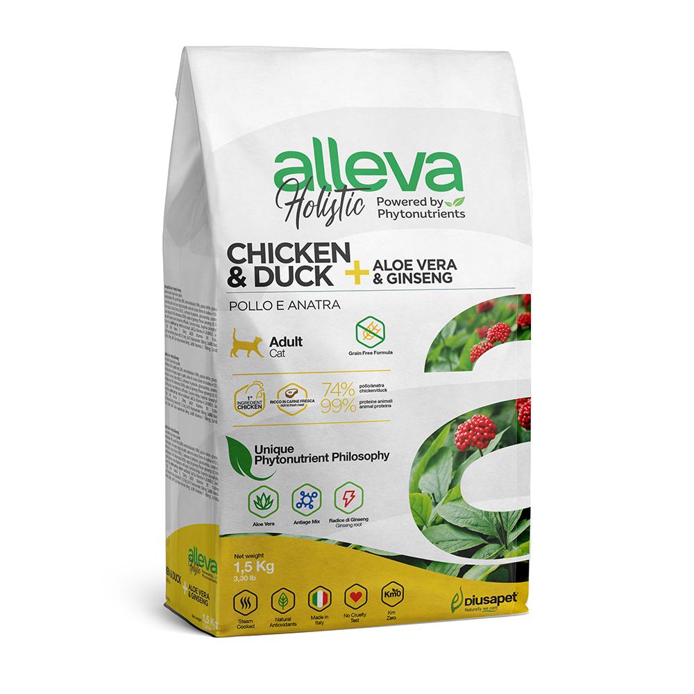 ALLEVA Holistic Cухой корм для кошек, с курицей и уткой, алое вера и женьшенем, 1,5 кг