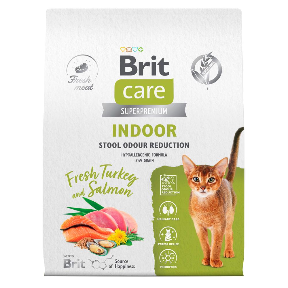 Brit Indoor Stool Odour Reduction Сухой корм для взрослых кошек, с индейкой и лососем, 7 кг