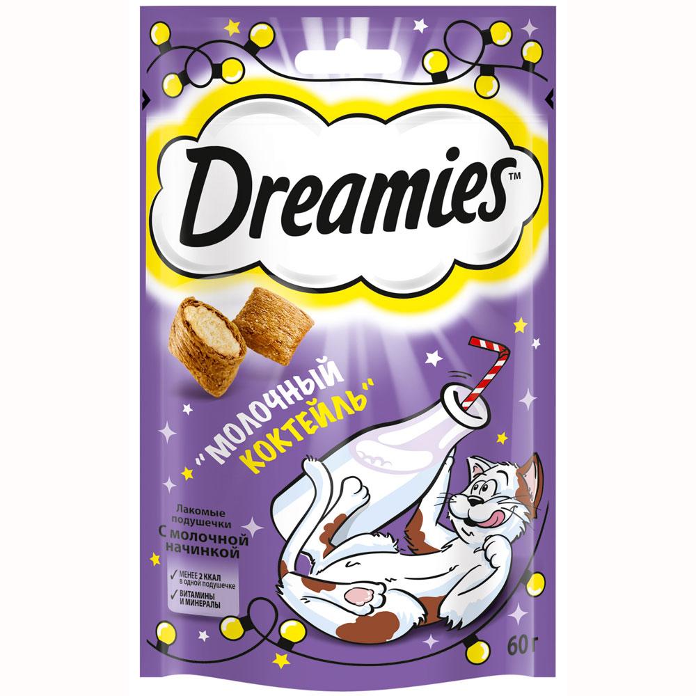 Dreamies Лакомство Подушечки с молочной начинкой (60 гр.) для кошек Молочный коктейль