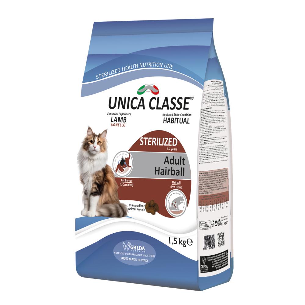 UNICA Adult Sterilized Luxury Hairball Сухой корм для стерилизованных кошек, с ягненком, 1,5 кг