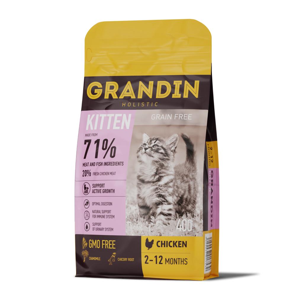 Grandin Kitten Сухой корм для котят, беременных и кормящих кошек, с курицей, 400 гр.