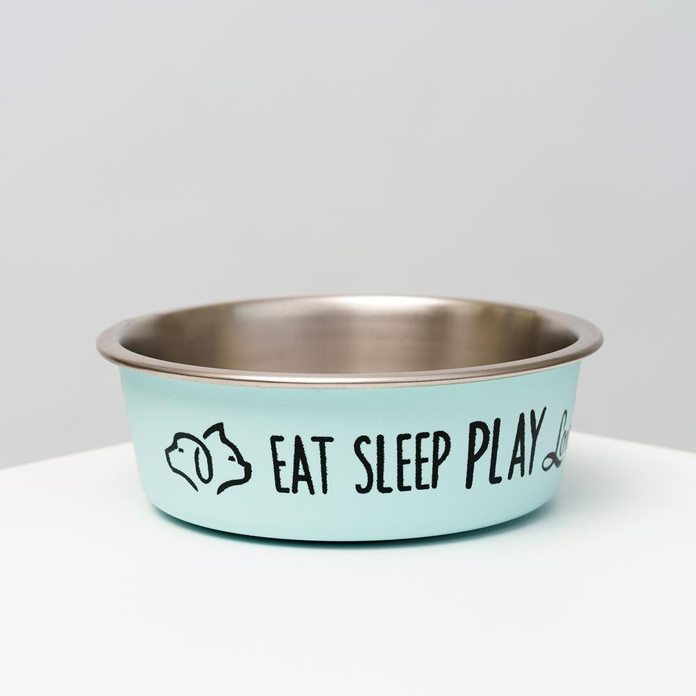 Petmax Миска для кошек и собак Eat sleep play, 450 мл, 14х4,5 см, голубая