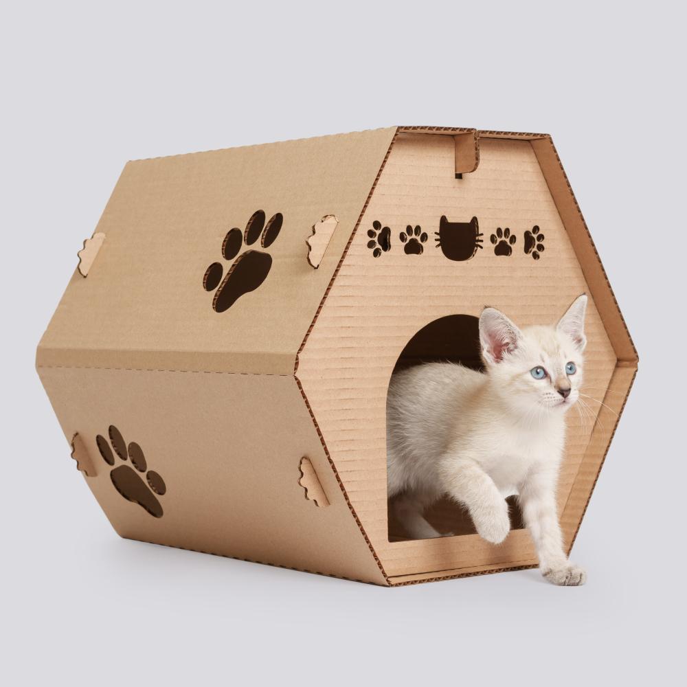 Pet hobby Домик из картона для кошек Соты, 40х36,5х34,5 см, коричневый