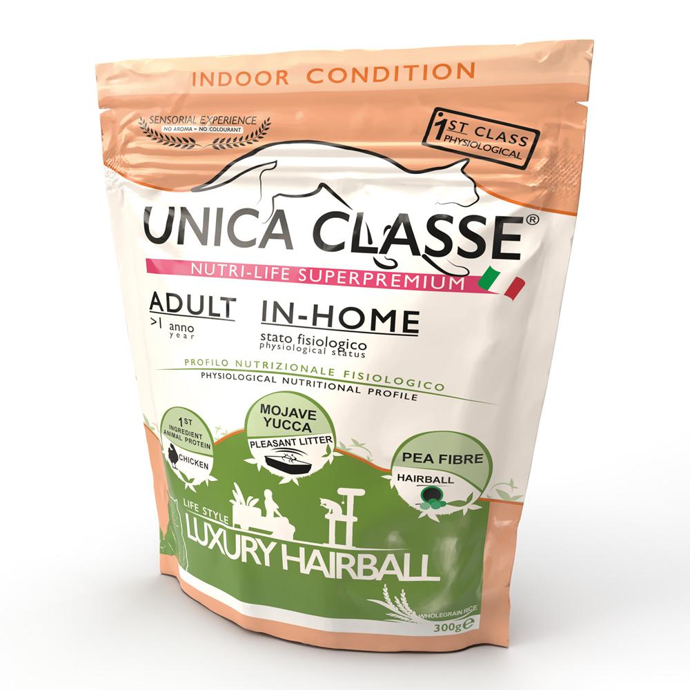 UNICA Adult In-home Luxury Hairball сухой корм для домашних кошек с курицей, 300 гр