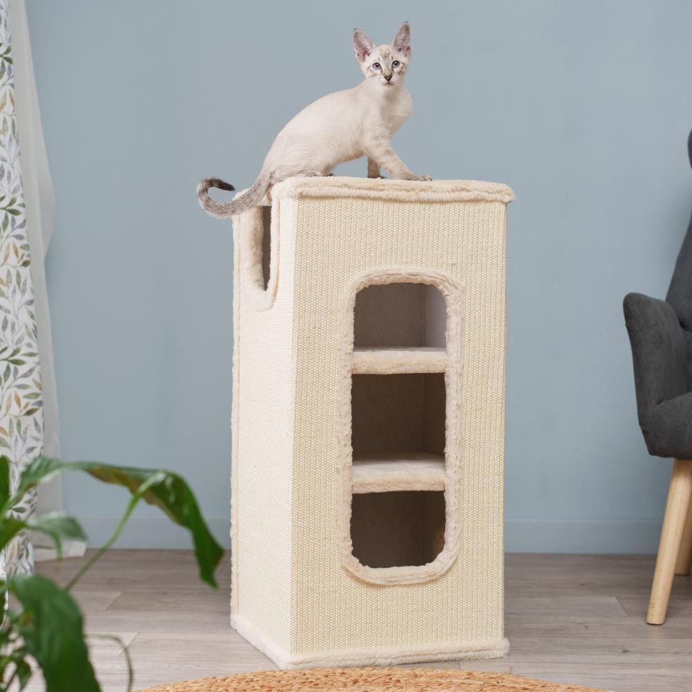 Petmax Дом-когтеточка (40х40х78 см) четырехуровневый для кошек, бежевый