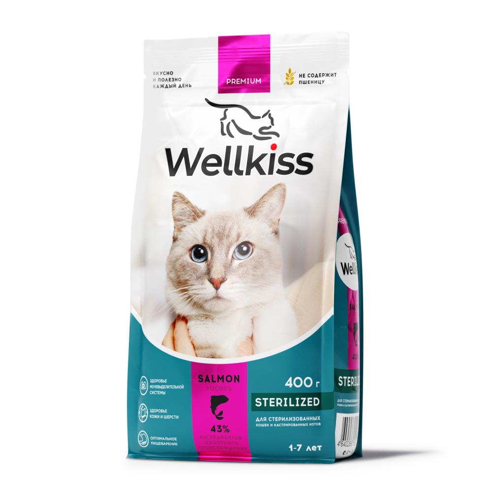 Wellkiss Sterilized Сухой корм для стерилизованных кошек, с лососем, 400 гр.