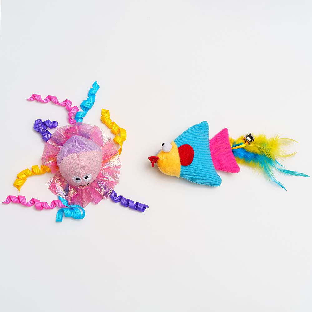 RURRI Игрушка для кошек Рыбка и Осьминог, рыбка 16х4х7,5 см, осьминог 5х6 см