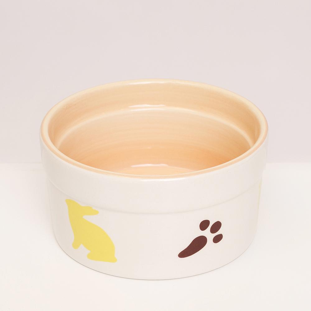 Petmax Миска керамическая для грызунов Желтый зайка, 180 мл, 10,5х5,4 см, белый