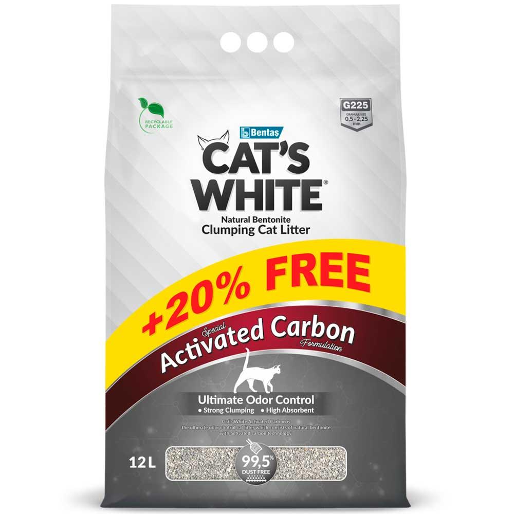 Cat's White Наполнитель бентонитовый комкующийся для кошачьего туалета Activated Carbon, 12 л (10,30 кг)