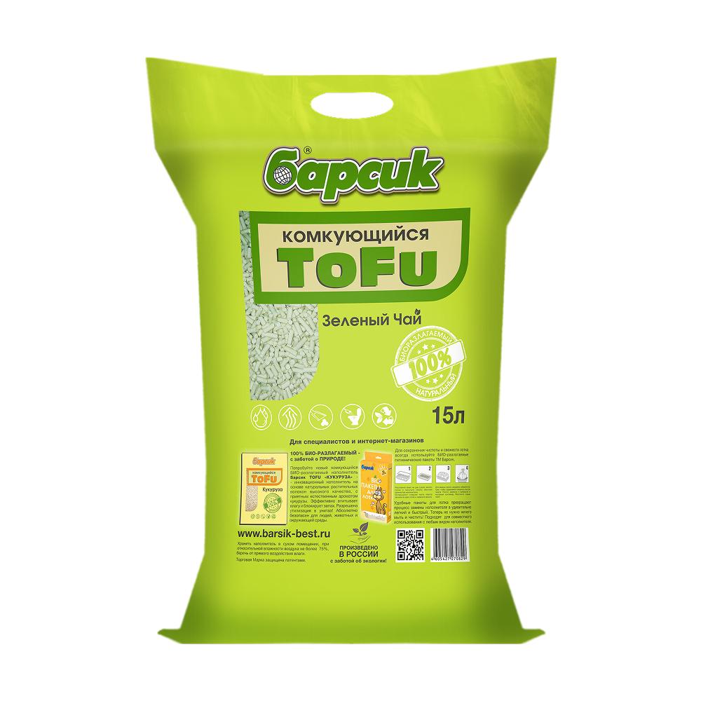 Барсик Наполнитель из соевых волокон комкующийся для кошачьего туалета Tofu, 15 л, с ароматом зеленого чая