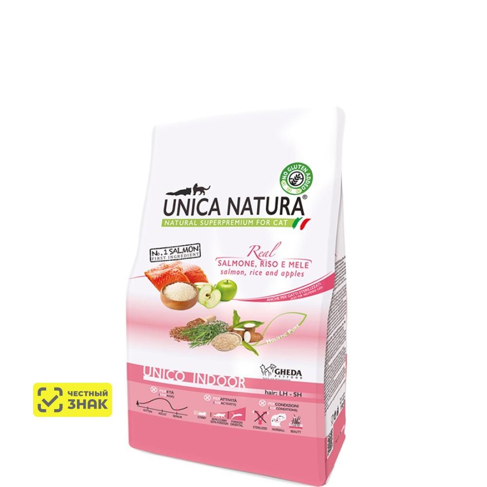 UNICA Natura Indoor Сухой корм для кошек, с лососем, рисом и яблоками, 350 гр.