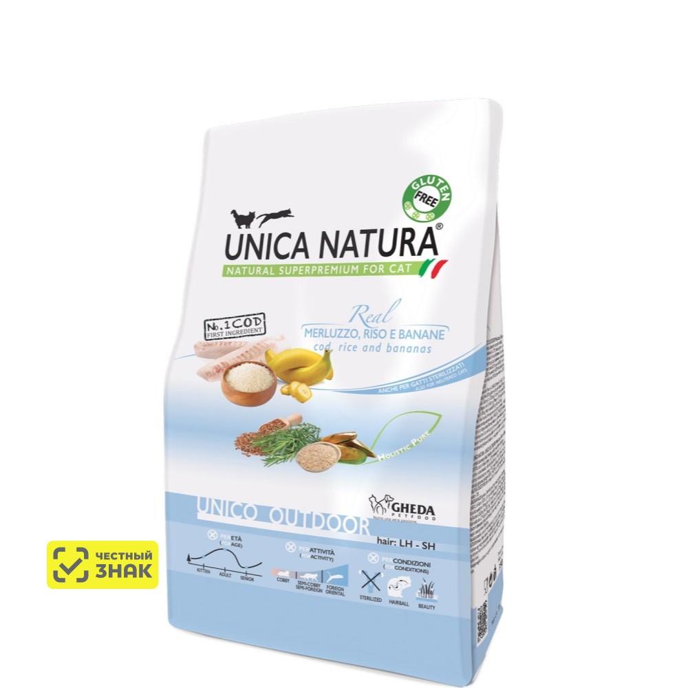 UNICA Natura Outdoor Сухой корм для кошек, с треской, рисом и бананами, 1,5 кг
