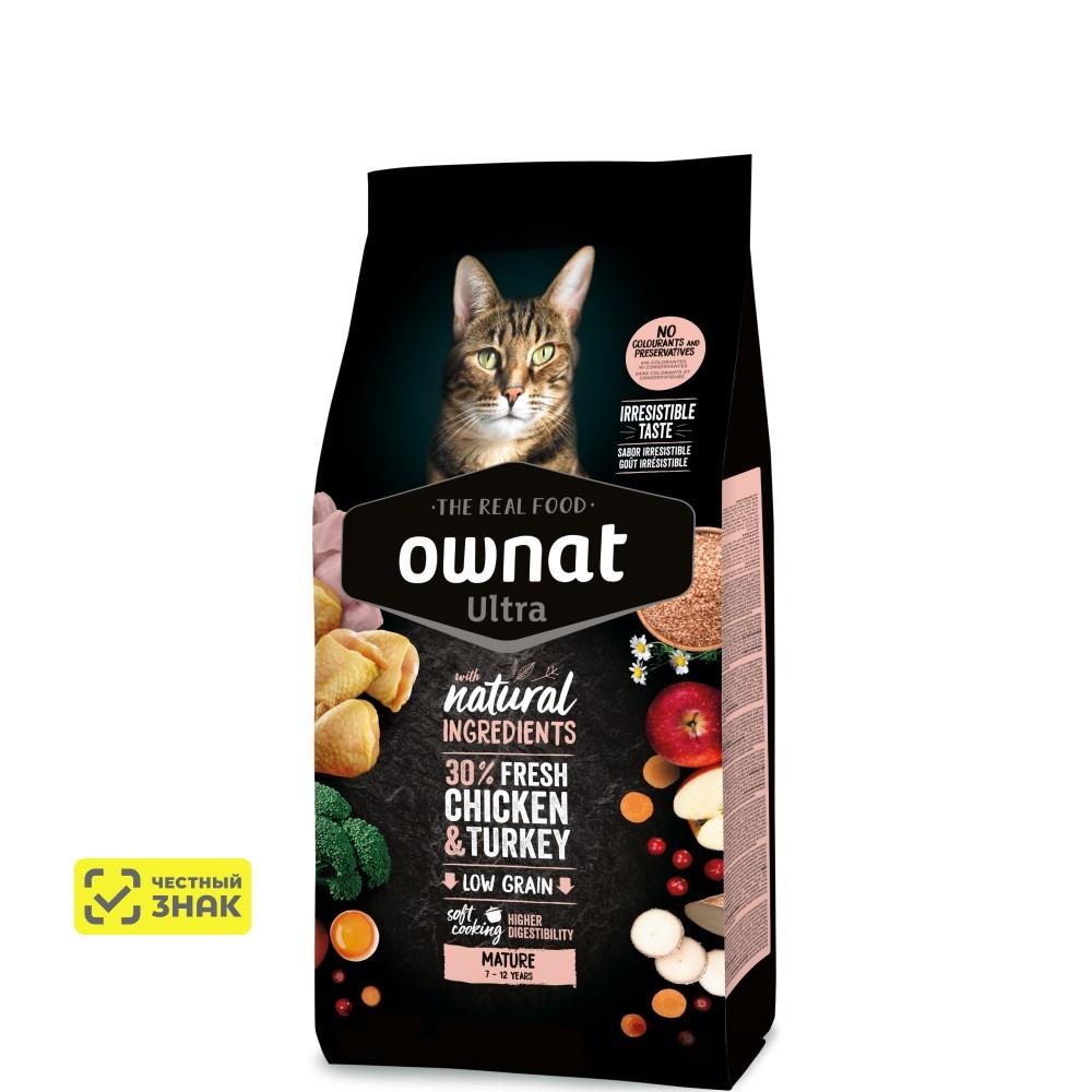 Ownat Ultra Mature Сухой корм для взрослых кошек старше 7 лет, с курицей и индейкой, 1,5 кг
