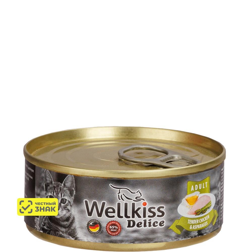 Wellkiss Delice Влажный корм (консервы) для кошек, нежное филе цыпленка со спаржей, 100 гр.