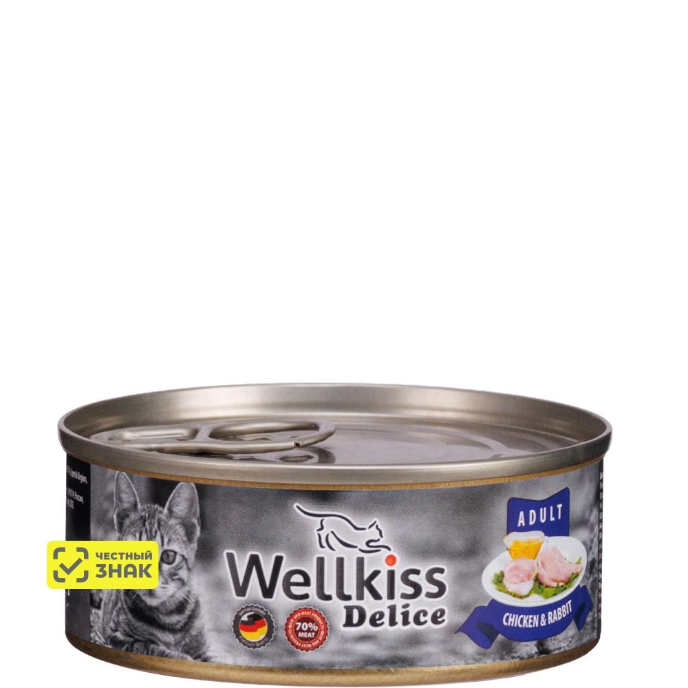 Wellkiss Delice Влажный корм (консервы) для кошек, цыпленок и кролик, 100 гр.