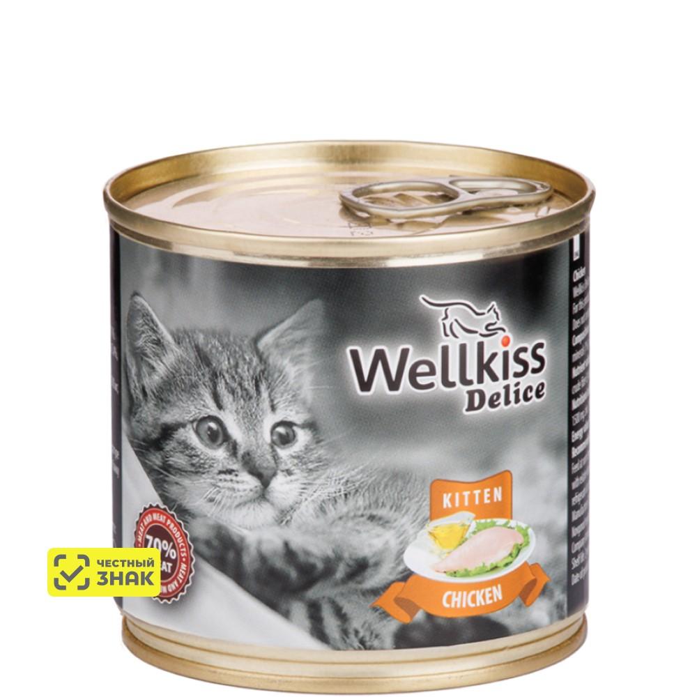 Wellkiss Delice Влажный корм (консервы) для котят, с цыпленком, 240 гр.