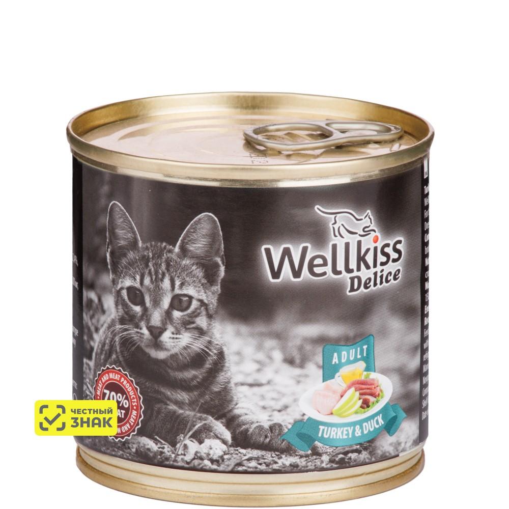 Wellkiss Delice Влажный корм (консервы) для кошек, с индейкой и уткой, 240 гр.