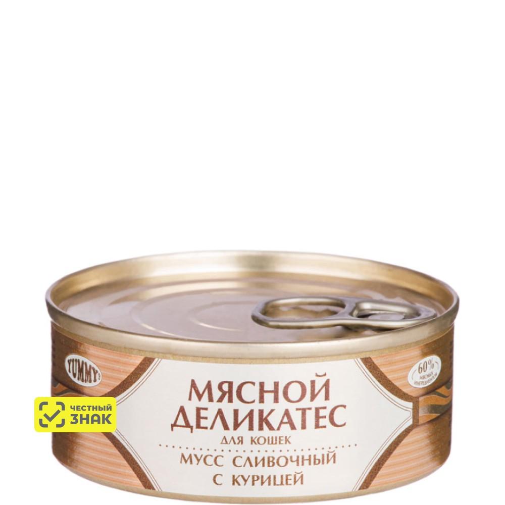Yummy Мясной деликатес Влажный корм (консервы) для кошек, мусс сливочный с курицей, 100 гр.