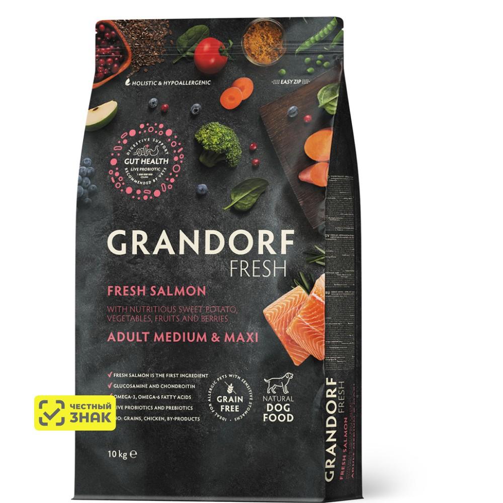 GRANDORF Fresh Adult Сухой корм для собак средних и крупных пород, с лососем и бататом, 10 кг