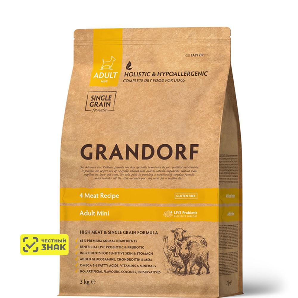 GRANDORF Holistic Adult Mini Сухой корм для взрослых собак мелких пород, четыре вида мяса, 3 кг