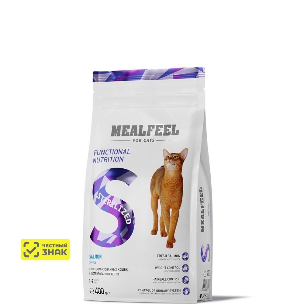 Mealfeel Sterilized Сухой корм для стерилизованных кошек, с лососем, 400 гр.