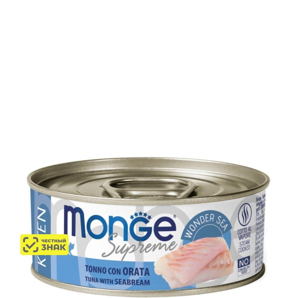 Monge Kitten Влажный корм (консервы) для котят, с тунцом и дорадо, 80 гр.