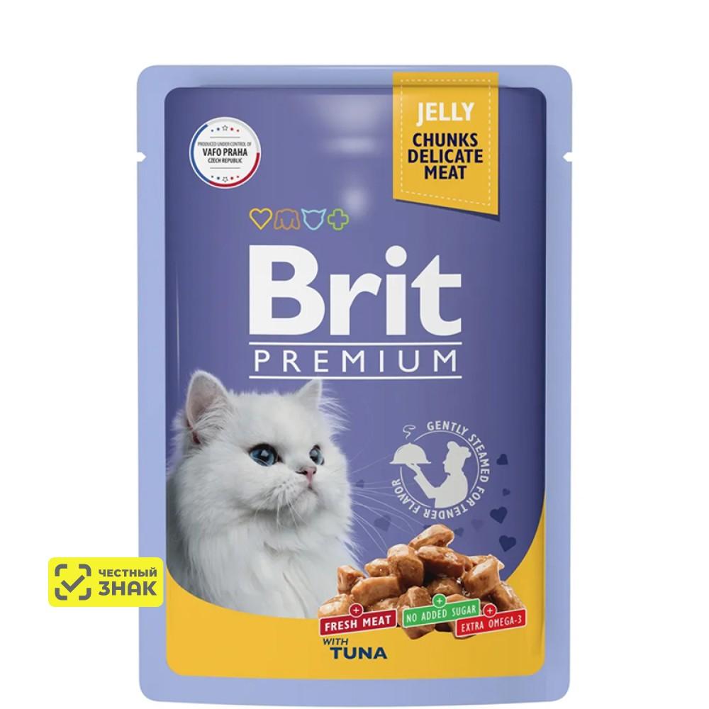 Brit Premium Влажный корм (пауч) для взрослых кошек, с тунцом в желе, 85 гр.