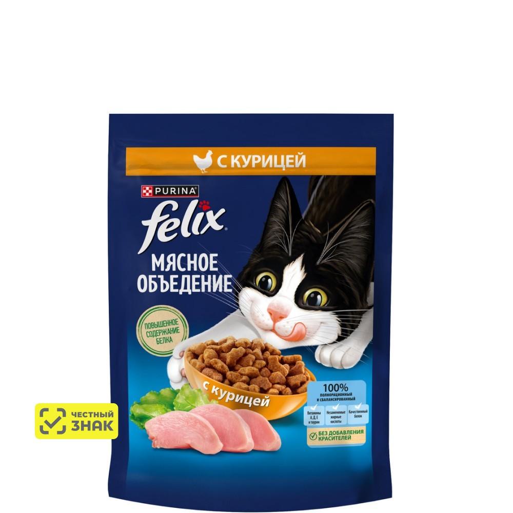 Felix Cухой корм для взрослых кошек Мясное объедение, с курицей, 200 гр.