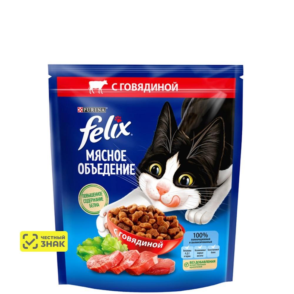 Felix Сухой корм для взрослых кошек Мясное объедение, с говядиной, 600 гр.
