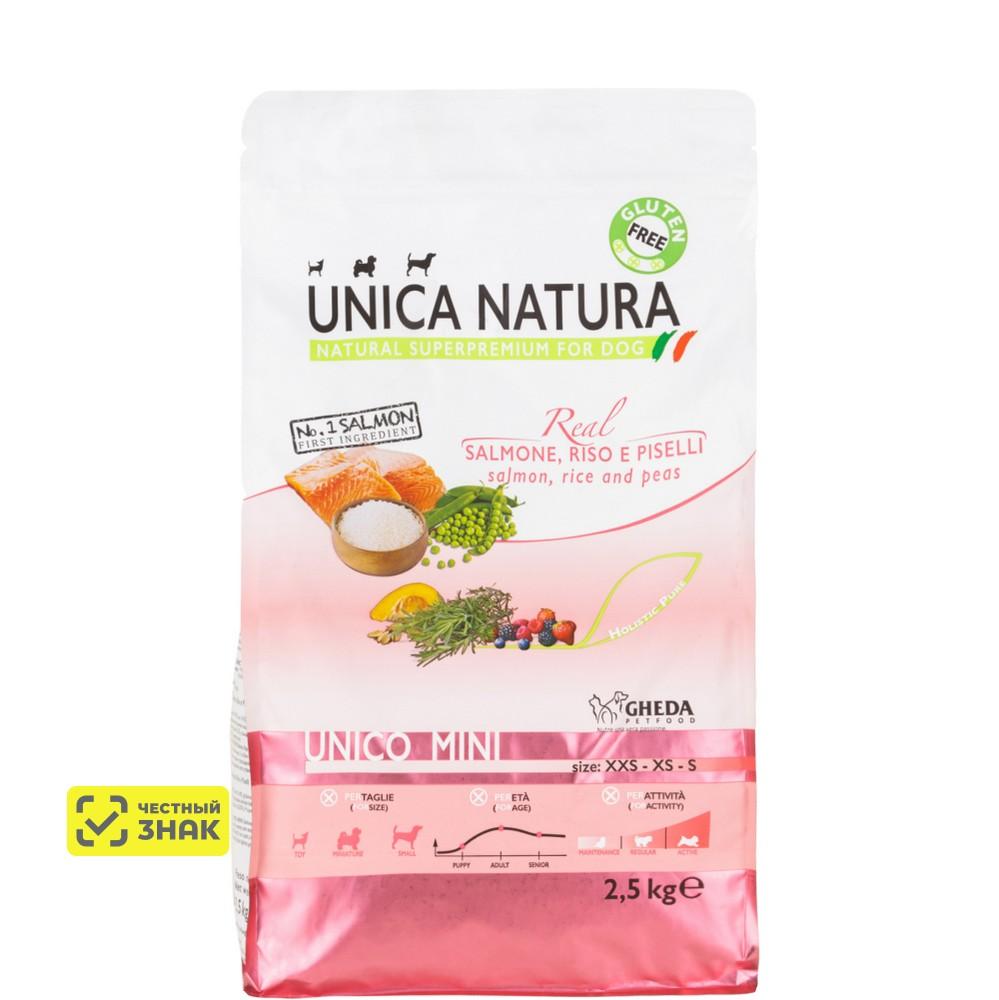 UNICA Natura Mini Сухой корм для собак мелких пород, с лососем, рисом и горохом, 2,5 кг