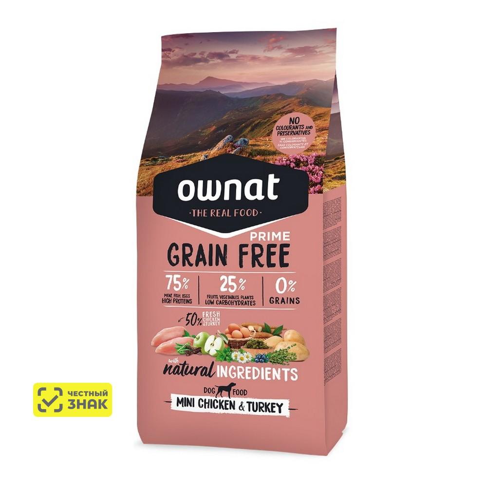 Ownat Prime Mini Сухой корм беззерновой для собак мелких пород, с курицей и индейкой, 1 кг
