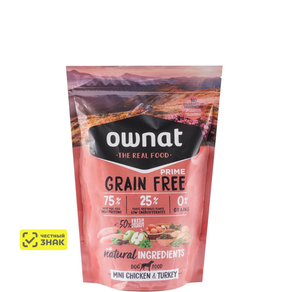 Ownat Prime Mini Сухой корм беззерновой для собак мелких пород, с курицей и индейкой, 400 гр.