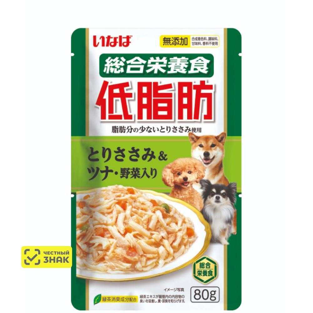 INABA CIAO Teishibo Влажный корм (пауч) для собак, куриное филе с тунцом и овощами в желе, 80 гр.