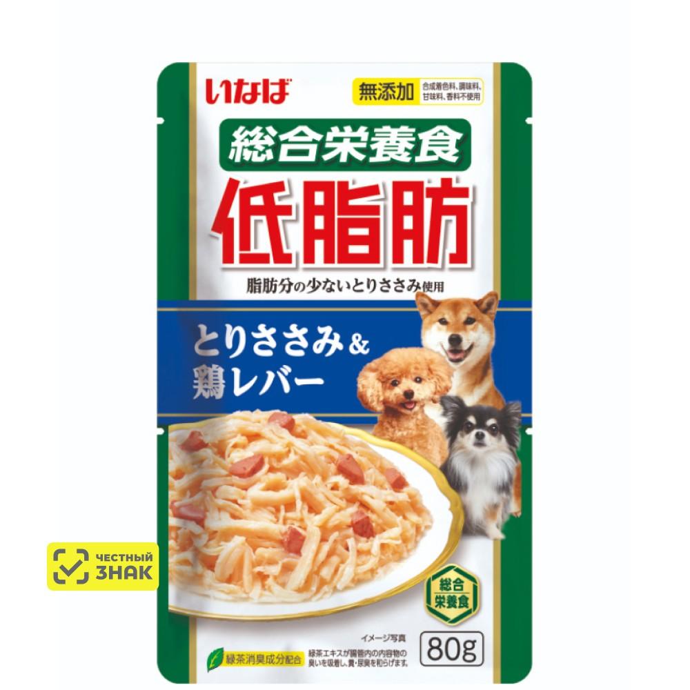 INABA CIAO Teishibo Влажный корм (пауч) для собак, куриное филе с куриной печенью в желе, 80 гр.