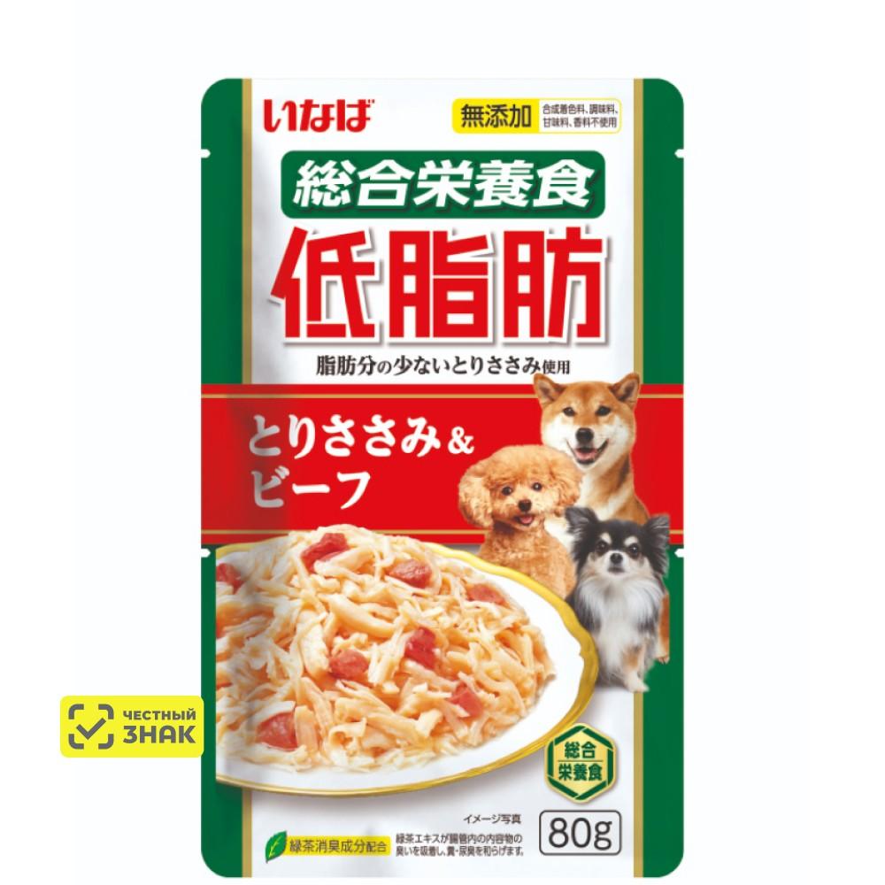 INABA CIAO Teishibo Влажный корм (пауч) для собак, куриное филе с говядиной в желе, 80 гр.