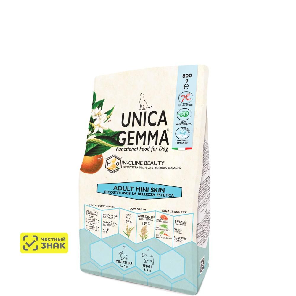UNICA Gemma Сухой корм для взрослых собак мелких пород для решения проблем с кожей и шерстью, 800 гр.