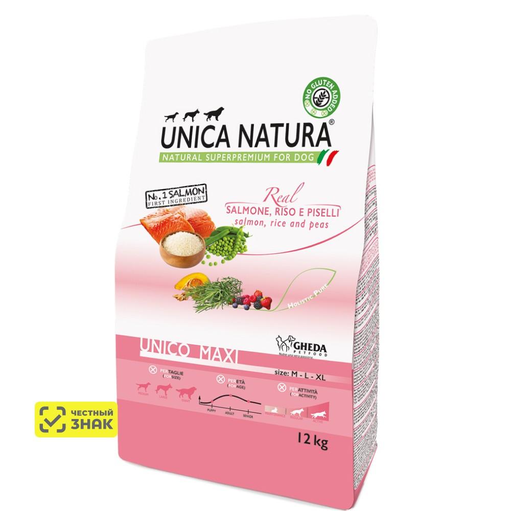 UNICA Natura Сухой корм для собак крупных пород, с лососем и рисом, 12 кг