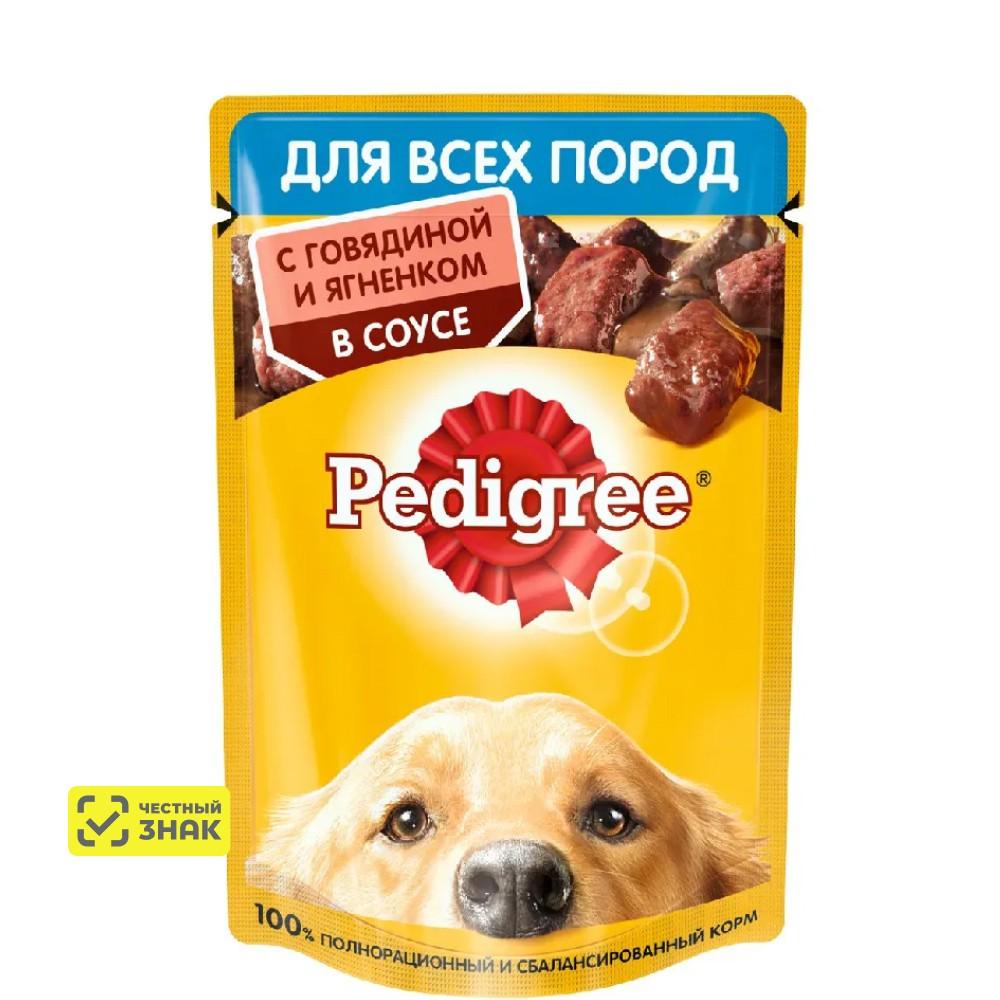 Pedigree Влажный корм (пауч) для взрослых собак всех пород, с говядиной и ягненком в соусе, 85 гр.