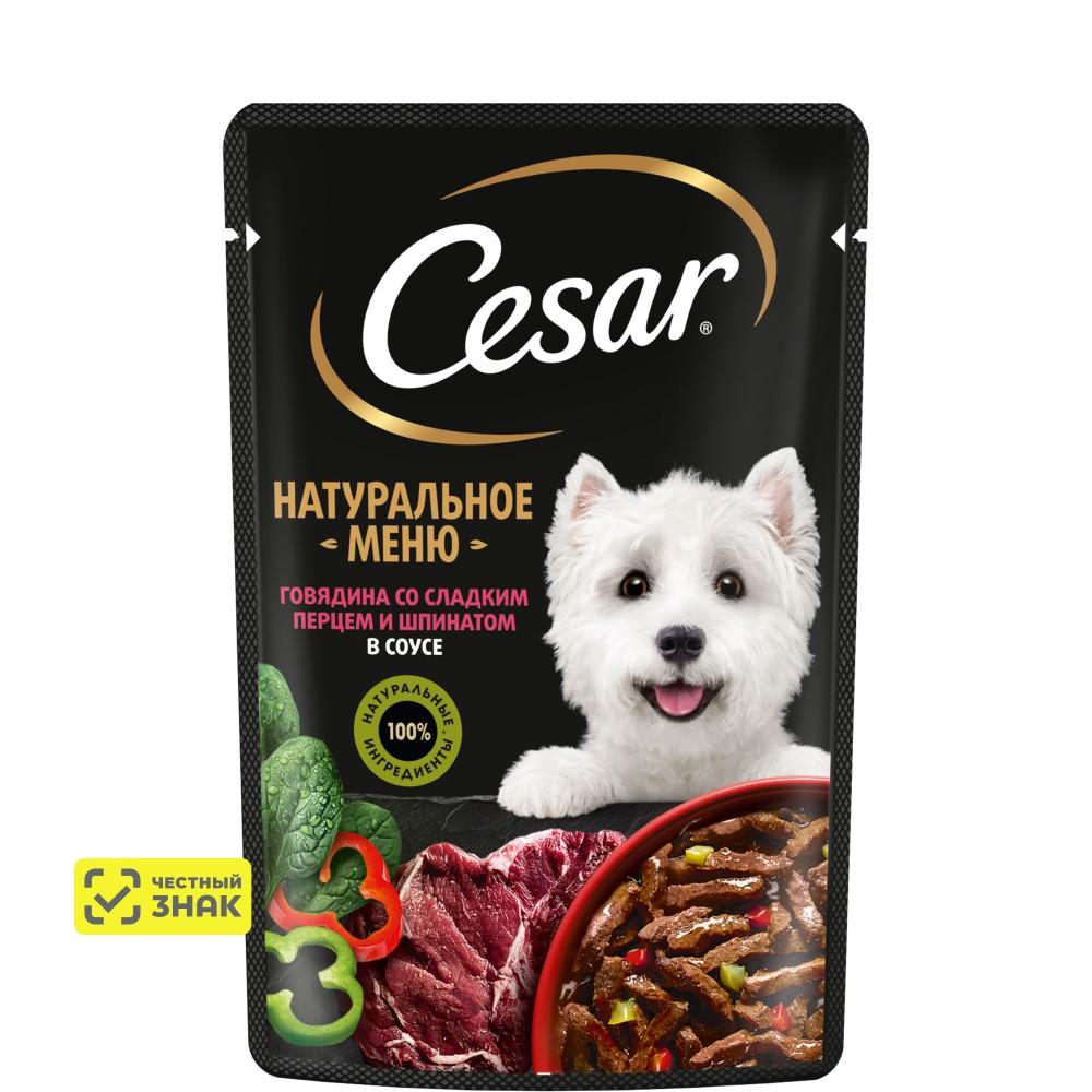 Cesar Влажный корм (пауч) для собак, говядина, паприка и шпинат в соусе, 80 гр.