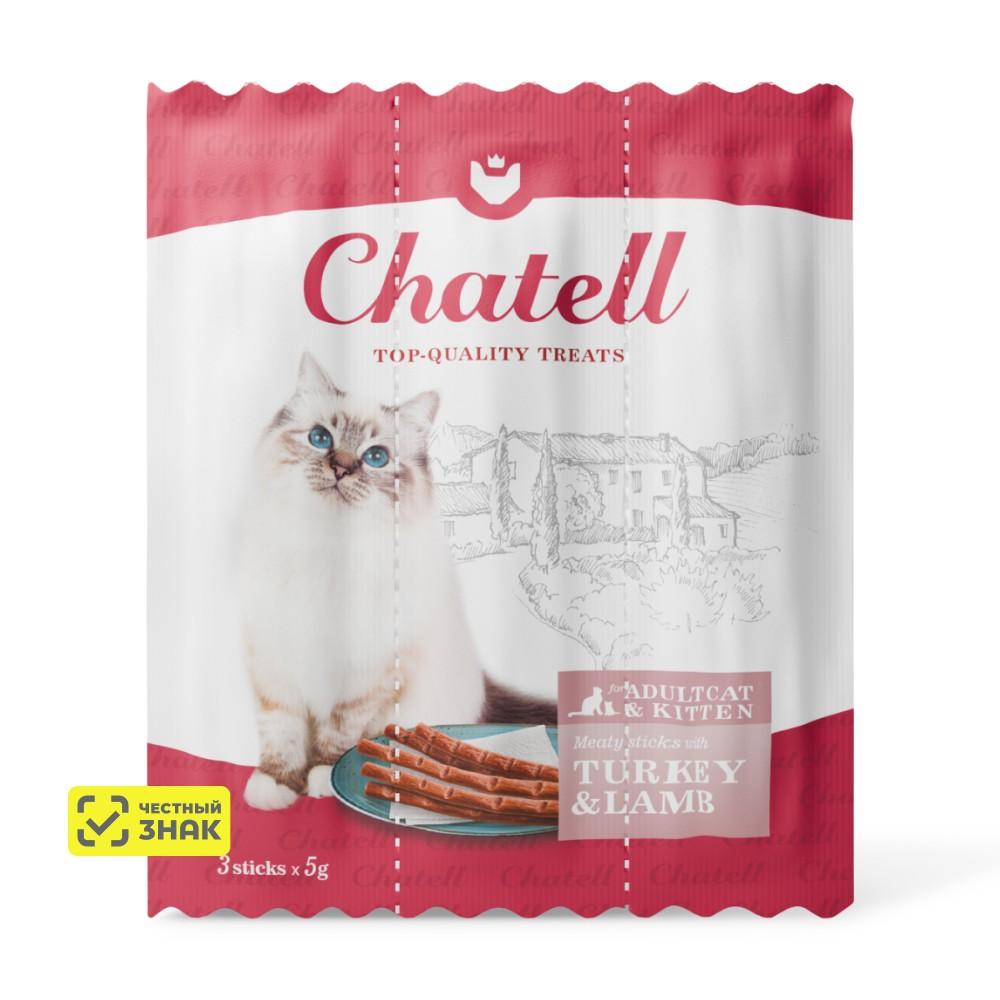 Chatell Лакомство Мясные колбаски для кошек, с индейкой и ягненком, 3 шт., 15 гр.