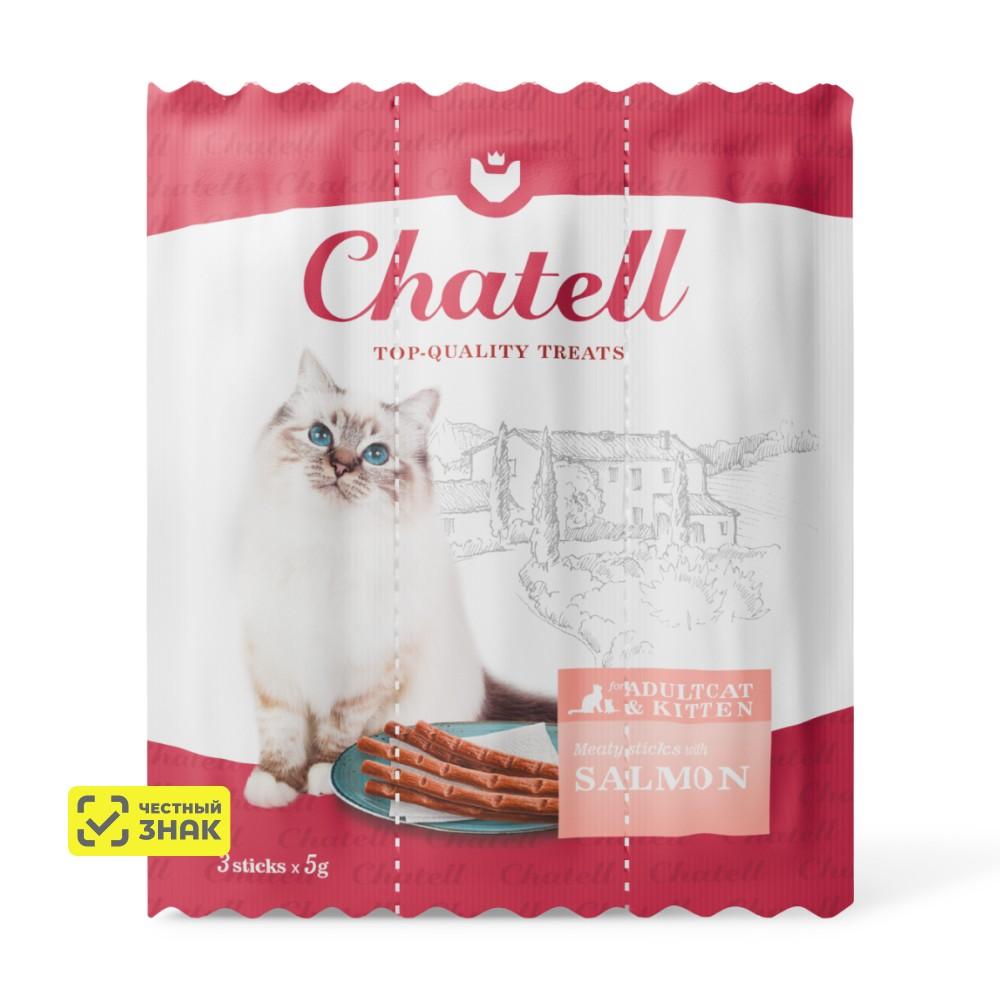 Chatell Лакомство Мясные колбаски для кошек, с лососем, 3 шт., 15 гр.