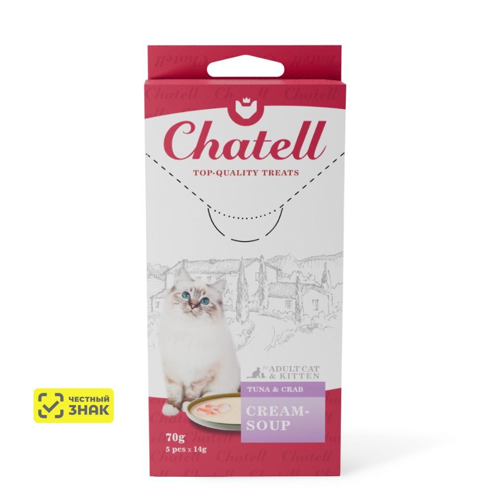 Chatell Лакомство Крем-суп для кошек, с тунцом и крабом, 5 шт., 70 гр.
