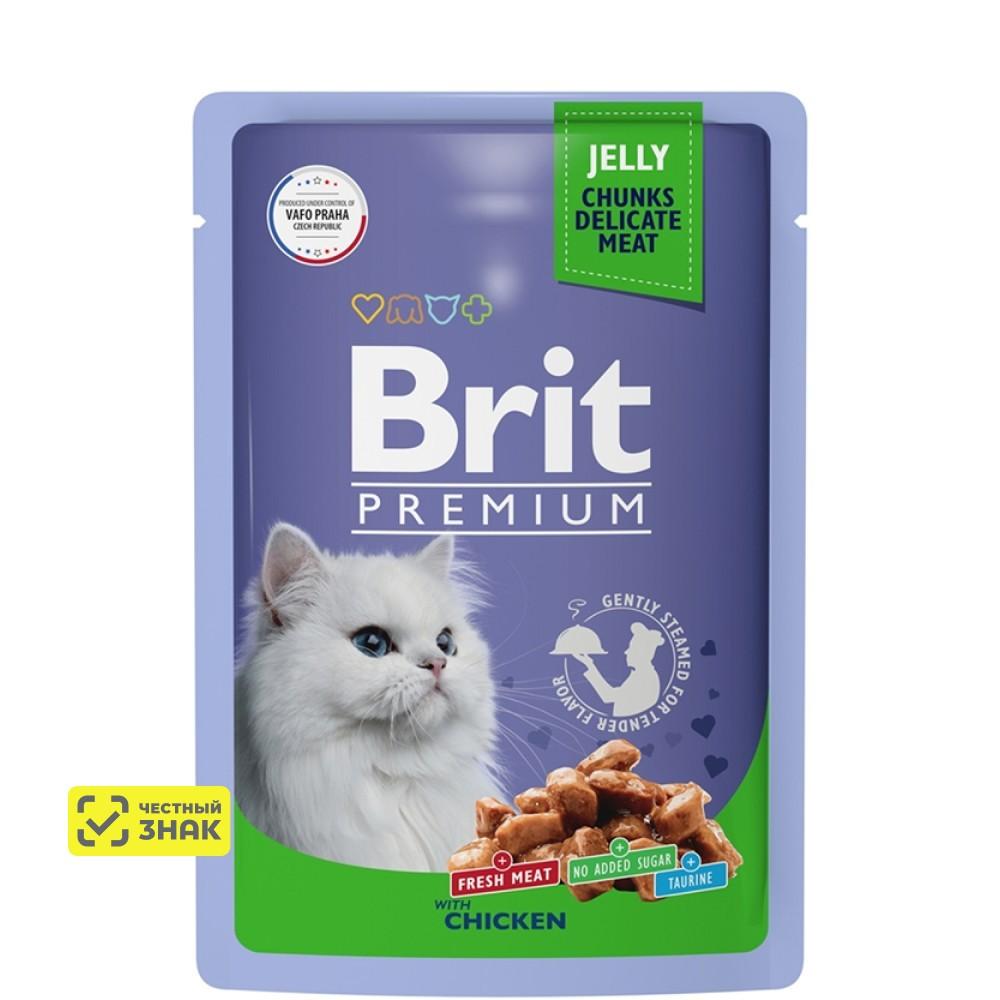 Brit Premium Влажный корм (пауч) для взрослых кошек, с цыпленком в желе, 85 гр.