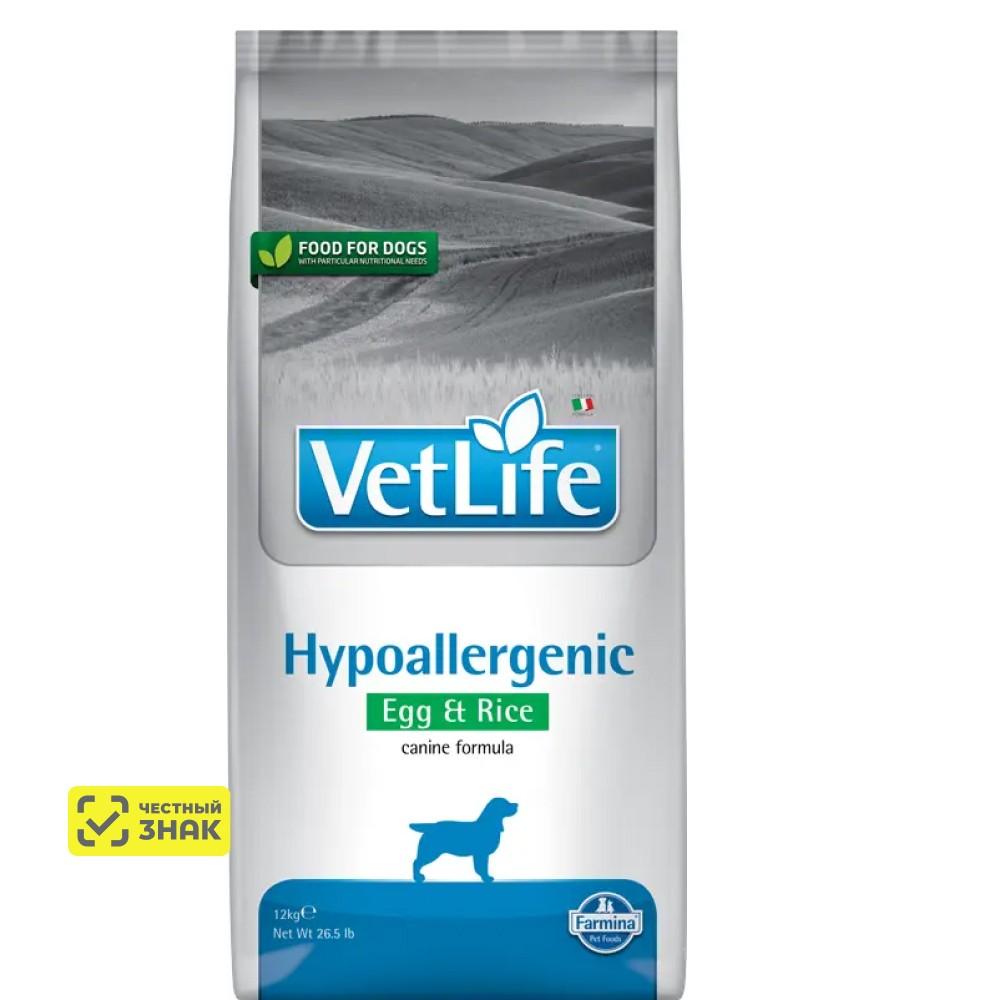 Farmina Vet Life Hypoallergenic Сухой диетический корм для собак, с яйцом и рисом, 12 кг